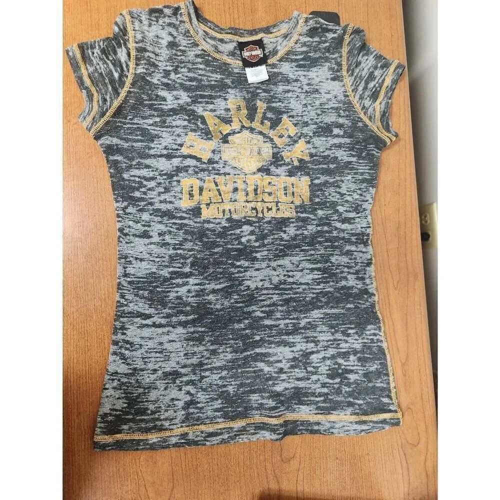 Harley-Davidson LARGE black and orange spacedyed t-shirt with cap sleeves